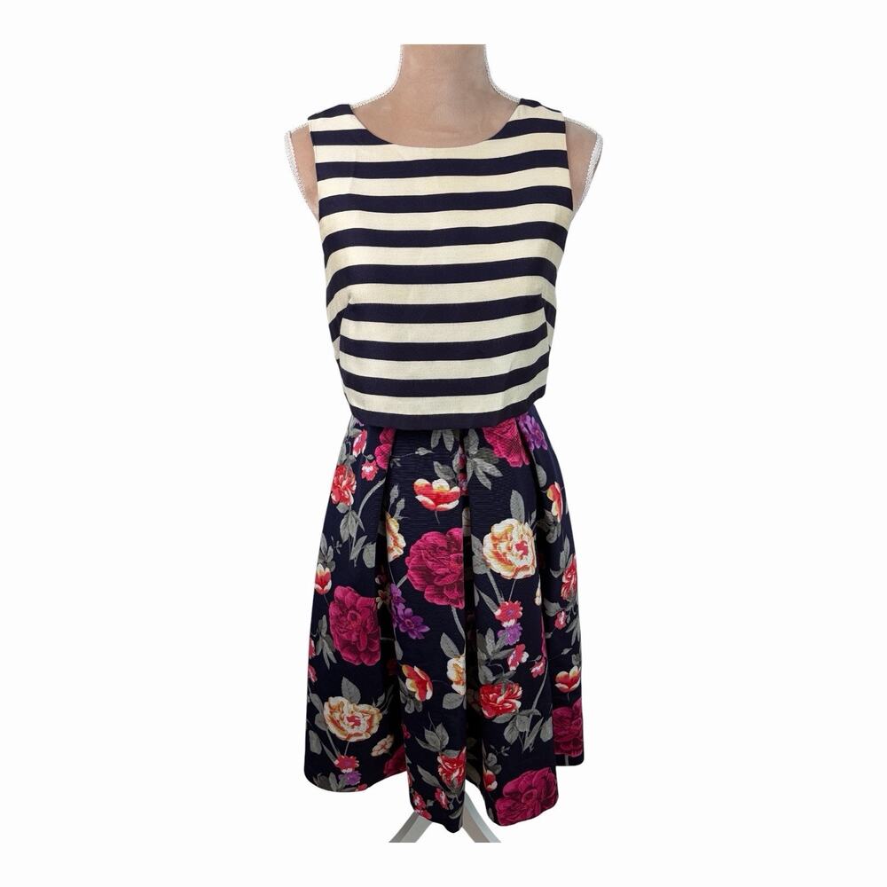 Moulinette Soeurs Anthropologie Striped Floral Fit Flare Dress Women 2